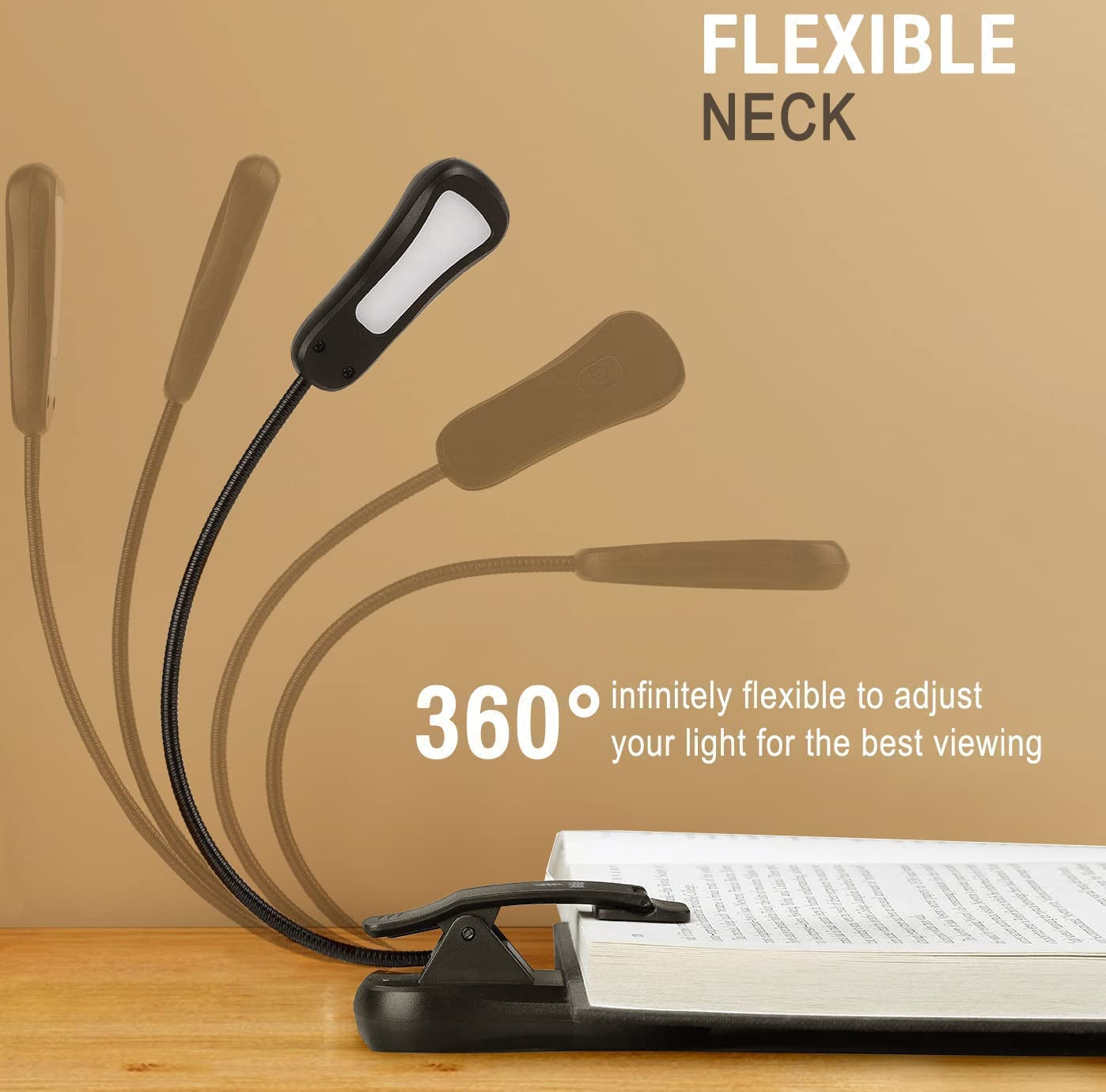 Rechargeable 3000K LED Book Light, Easy Clip on Reading Lights for Reading in Bed. Perfect for Readers.