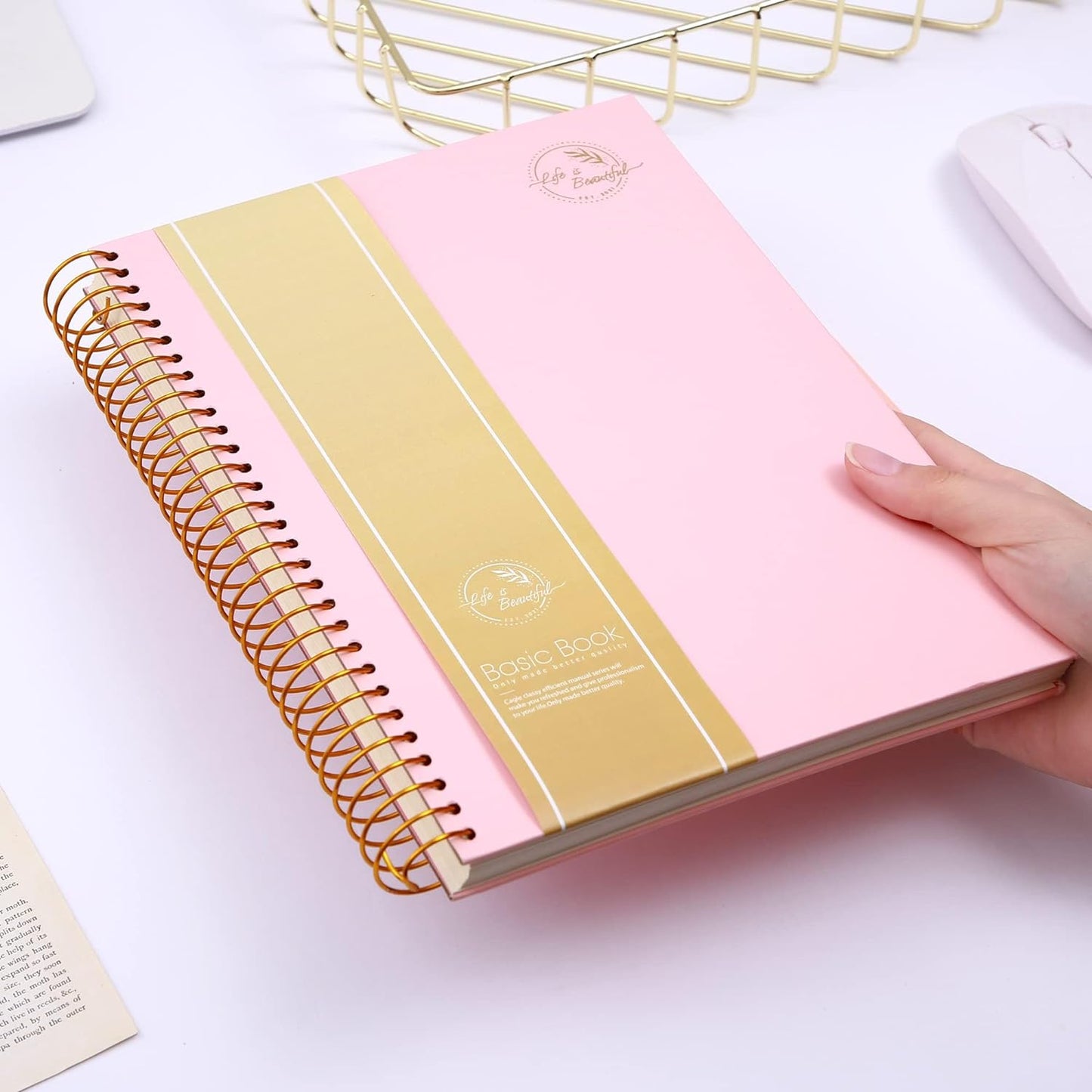 Hardcover Spiral Notebook,300 Pages College Ruled Notebooks,7” X 10”Large Spiral Journal,B5 Hard Cover Notebooks for Work Writing School,B5 Pink