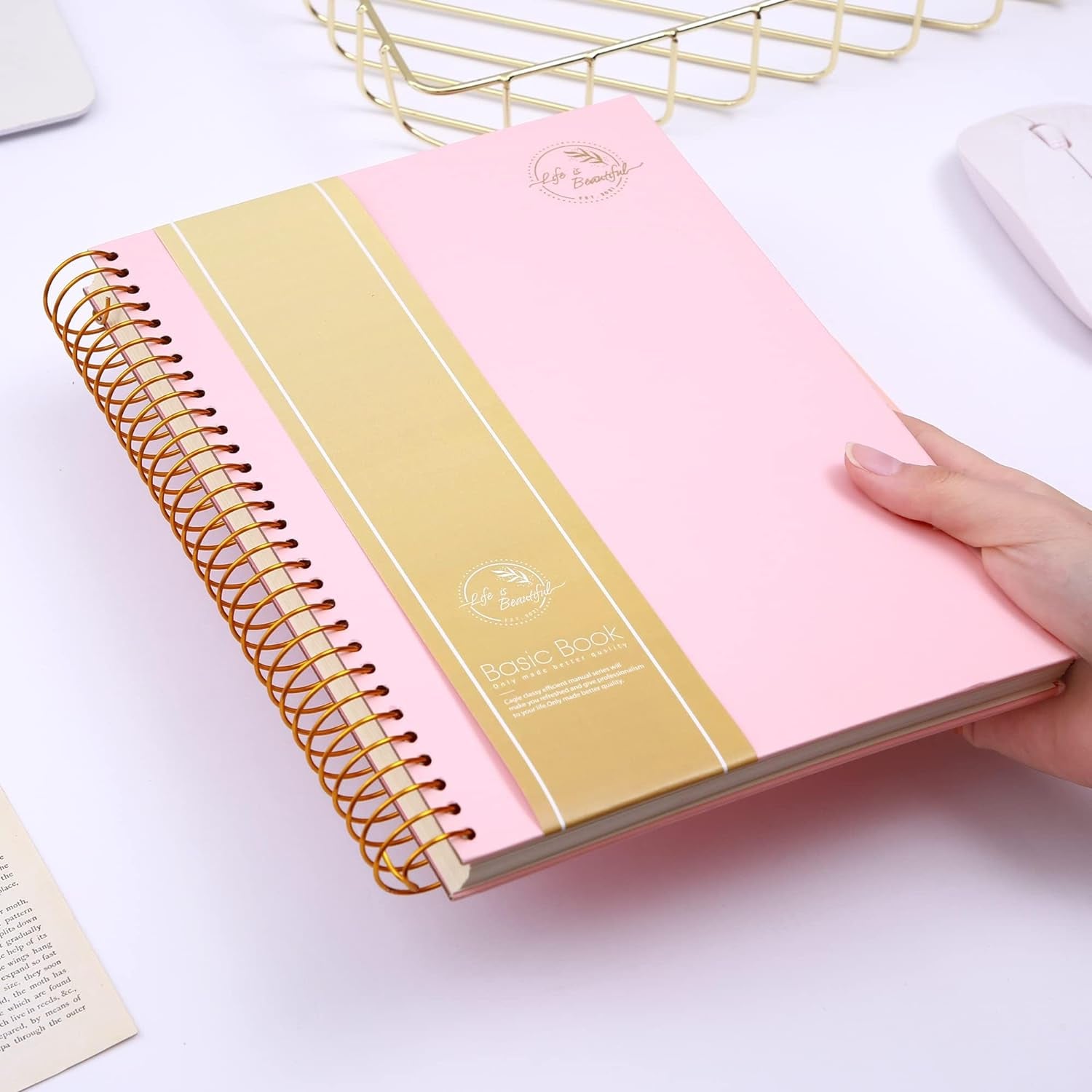 Hardcover Spiral Notebook,300 Pages College Ruled Notebooks,7” X 10”Large Spiral Journal,B5 Hard Cover Notebooks for Work Writing School,B5 Pink