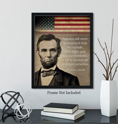 Abraham Lincoln Historic Quote Wall Art - Unframed American Patriotic Decor Printed on Photographic Paper