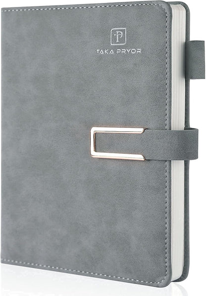 Ruled Journal Notebook, Hardcover Magnetic Clasp Cove, Personal Professional Lined Notebooks, with Pen Loop，Medium 5.7 X 8.3 Inches, 120 GSM Thick Paper Gifts Gray