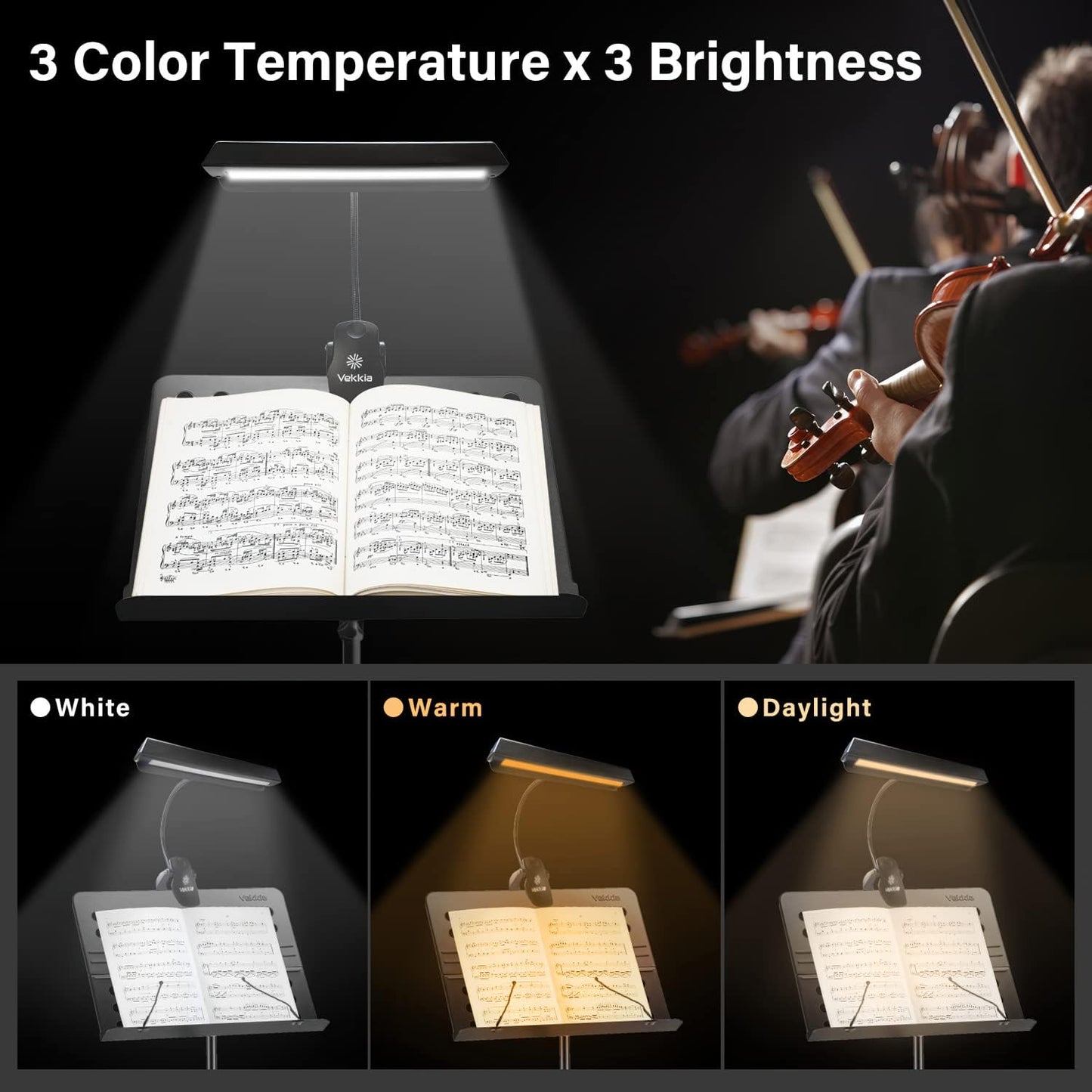 Rechargeable Music Stand Light - Musicians Piano Light Clip On, 9 Levels Dimmable, Portable, USB-C, Perfect for Piano, Orchestra, Podium, Easel