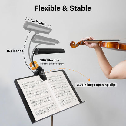 Rechargeable Music Stand Light - Musicians Piano Light Clip On, 9 Levels Dimmable, Portable, USB-C, Perfect for Piano, Orchestra, Podium, Easel