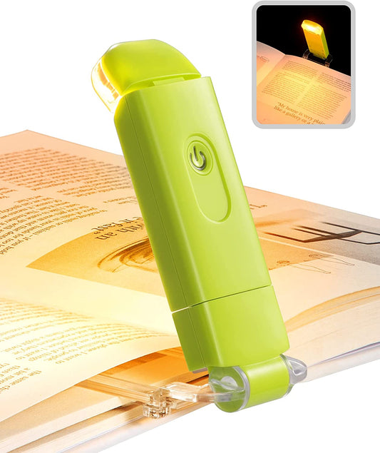 Book Reading Light, Amber Book Light for Reading in Bed, USB Rechargeable, 3 Brightness Levels, Blue Light Blocking, LED Clip-On Reading Light for Kids, Bookworms (Green)