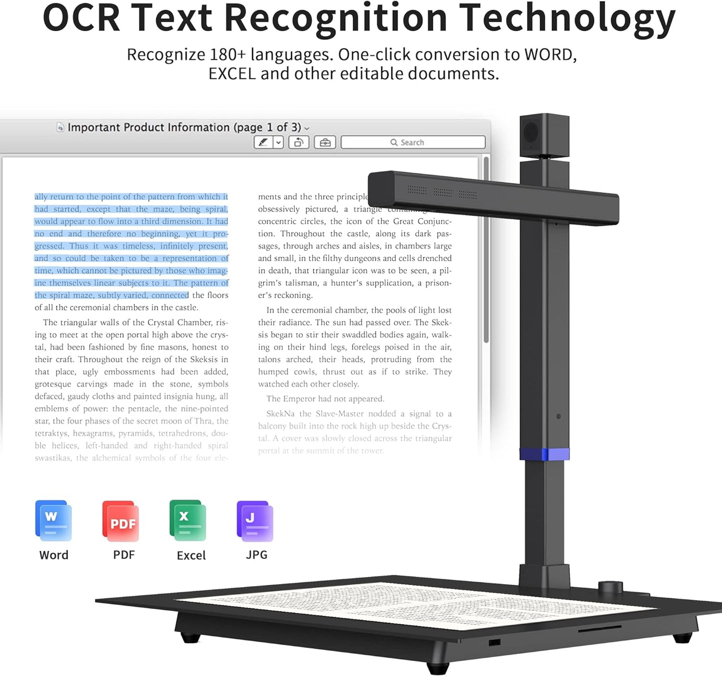 Shine Surface Pro Professional Document Scanner, 16MP Document Camera + 2MP Webcam+ Working Surface, A3 Book Scanner for Computer/Laptop, 180+ Languages OCR, Fast Scan 1S/Page, for Pc/Mac