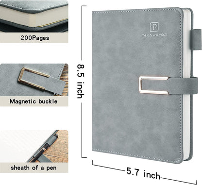 Ruled Journal Notebook, Hardcover Magnetic Clasp Cove, Personal Professional Lined Notebooks, with Pen Loop，Medium 5.7 X 8.3 Inches, 120 GSM Thick Paper Gifts Gray