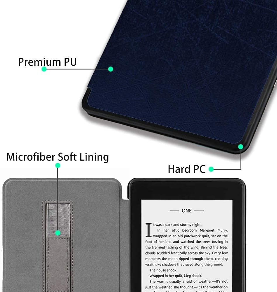 Slim Case for Kindle Paperwhite 2018 10Th Generation, Lightweight Magnetic Smart Cover with Auto Sleep/Wake for Amazon Kindle Paperwhite E-Reader 2018 Release with Hand Grip Strap, Navy Blue