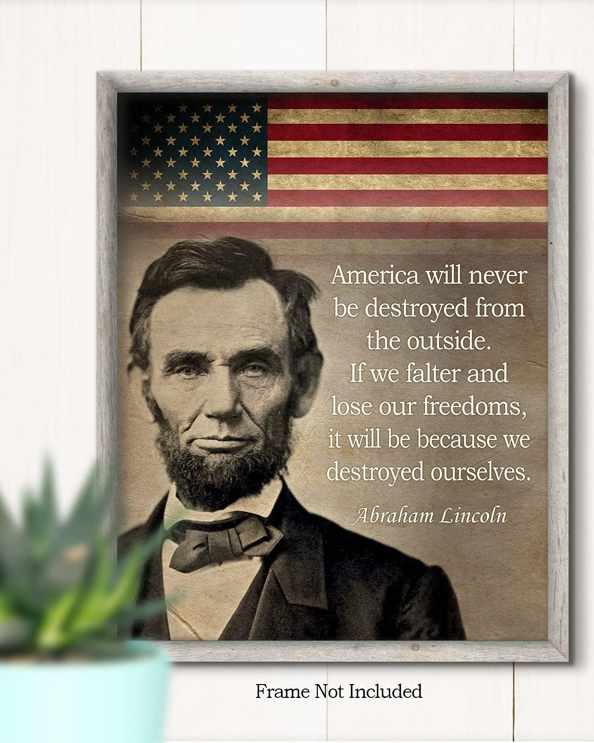 Abraham Lincoln Historic Quote Wall Art - Unframed American Patriotic Decor Printed on Photographic Paper