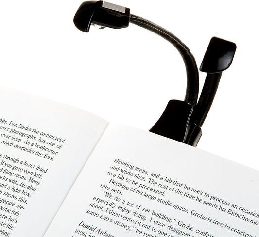 Clip on Duo Reading Light – Black – Dual Head LED Reading Light with Clip for Books and Ebooks - Reduced Glare, Portable, Lightweight Bookmark Light for Kids, Adults