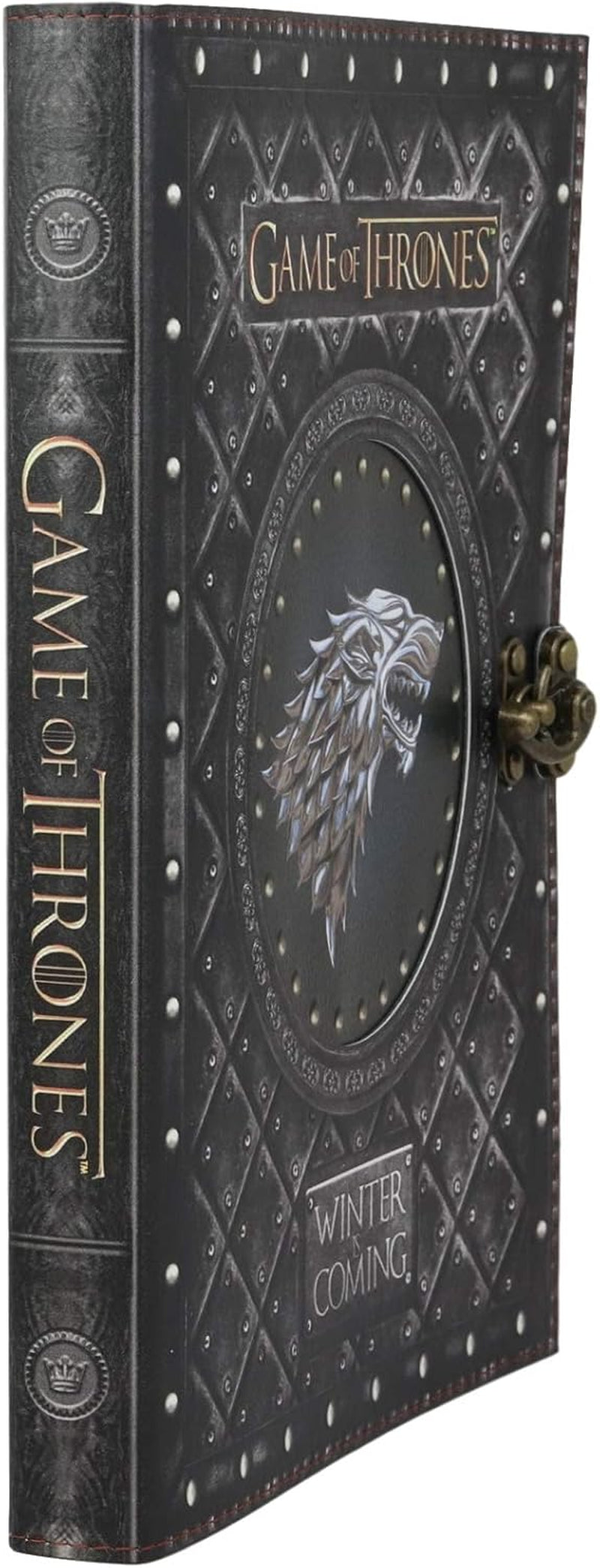 Ebros Game of Thrones House of Stark Direwolf Sigil Winter Is Coming Embossed Large Blank Page Journal with Metal Clasp 7"X10" Official GOT Book with Velvet Pouch and Gift Box Set