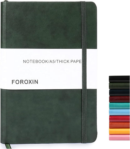 Lined Journal Notebook Dark Green Leather for Women Men 8.3 X 5.7 Large College Ruled 192 Pages 80Gsm Hardcover Notebooks Work Home School with Elastic Band Closure and Ribbon Bookmark