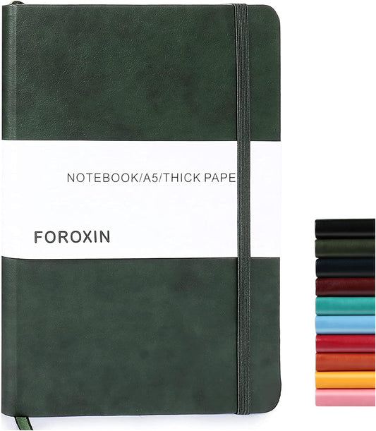 Lined Journal Notebook Dark Green Leather for Women Men 8.3 X 5.7 Large College Ruled 192 Pages 80Gsm Hardcover Notebooks Work Home School with Elastic Band Closure and Ribbon Bookmark