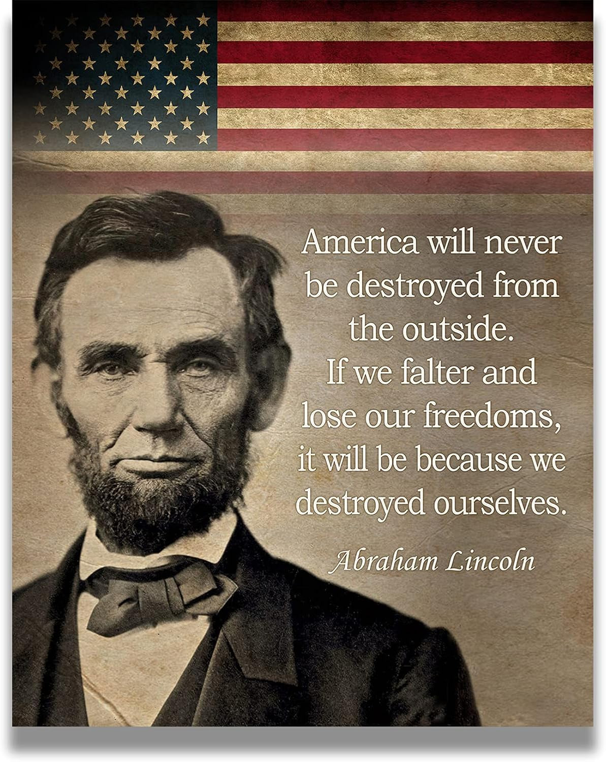 Abraham Lincoln Historic Quote Wall Art - Unframed American Patriotic Decor Printed on Photographic Paper