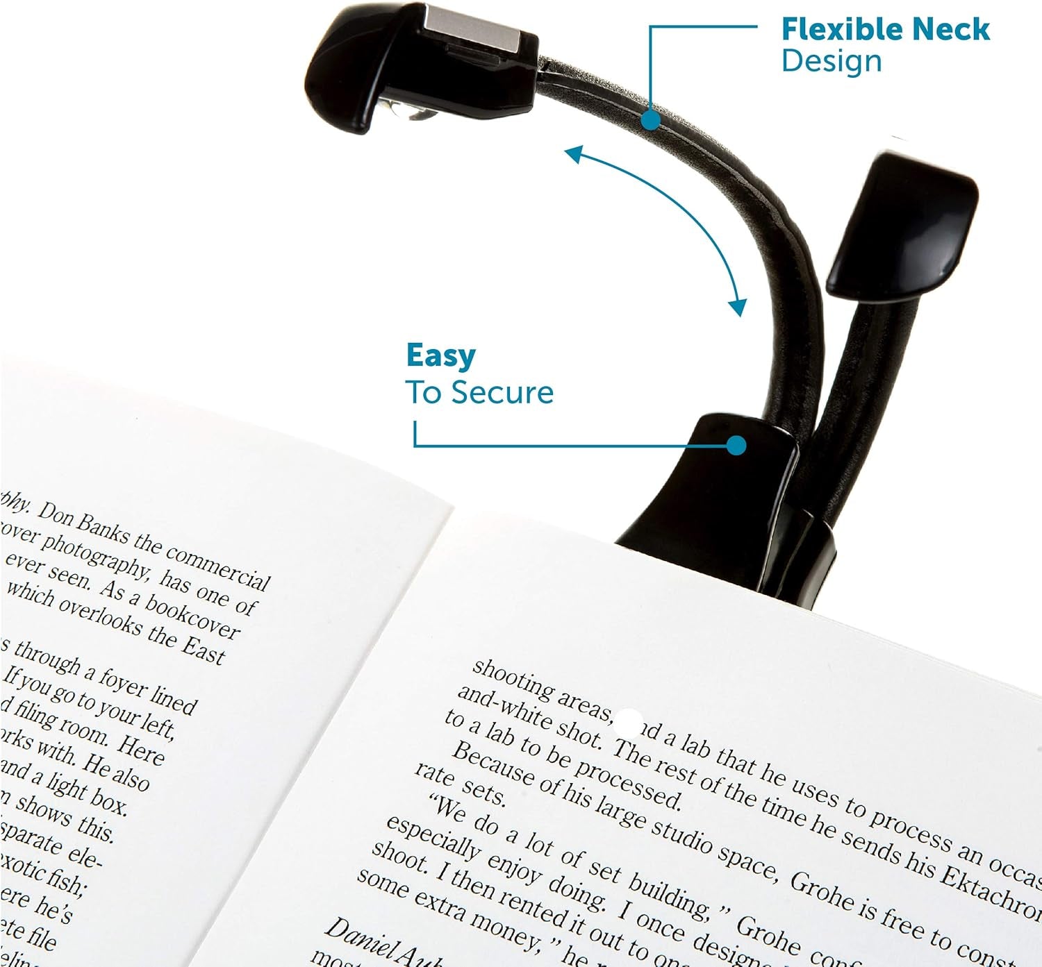 Clip on Duo Reading Light – Black – Dual Head LED Reading Light with Clip for Books and Ebooks - Reduced Glare, Portable, Lightweight Bookmark Light for Kids, Adults