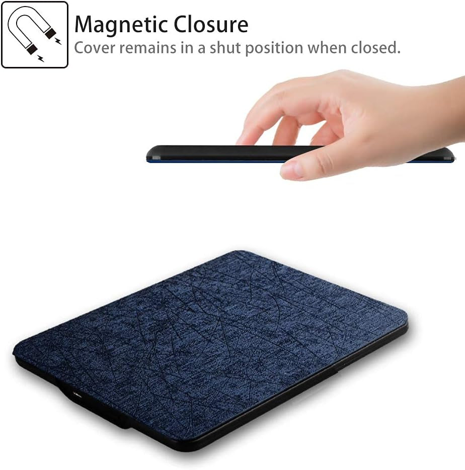 Slim Case for Kindle Paperwhite 2018 10Th Generation, Lightweight Magnetic Smart Cover with Auto Sleep/Wake for Amazon Kindle Paperwhite E-Reader 2018 Release with Hand Grip Strap, Navy Blue