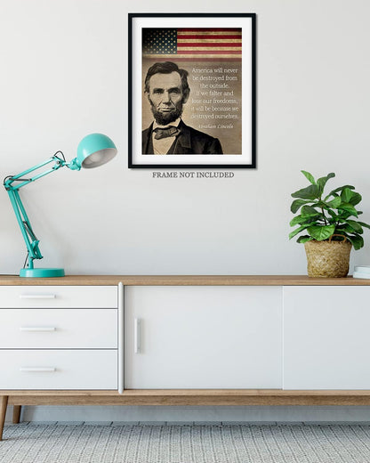 Abraham Lincoln Historic Quote Wall Art - Unframed American Patriotic Decor Printed on Photographic Paper